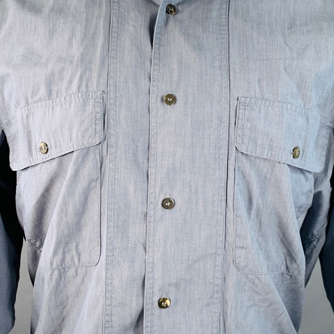 ISSEY MIYAKE Vintage Size M Blue Chambray Cotton Nehru Collar Long Sleeve Shirt