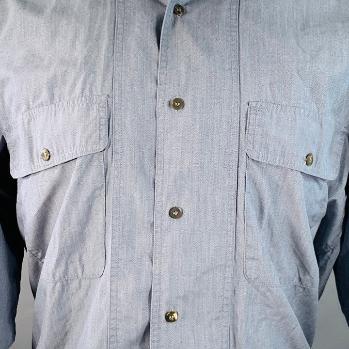 ISSEY MIYAKE Vintage Size M Blue Chambray Cotton Nehru Collar Long Sleeve Shirt
