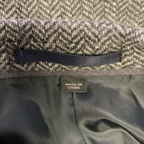 J.CREW Chest Size 40 Regular Grey Black Herringbone Wool Notch Lapel Sport Coat