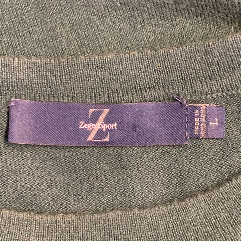 Z ZEGNA Size L Green Cotton Cashmere Crew Neck Pullover