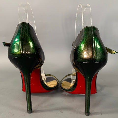 FRANCESCO SACCO Size 8 Green Gold Leather Iridescent Strappy Sandals