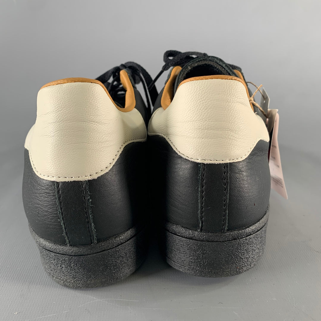 ADIDAS Size 9.5 Black White Leather Lace Sneakers