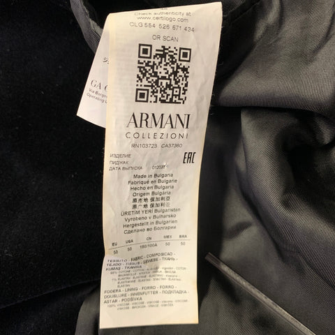 ARMANI COLLEZIONI Size 40 Black Velvet Cotton Elastane Sport Coat