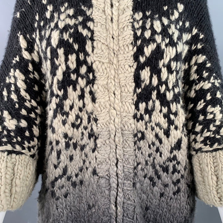 STELLA McCARTNEY Size S Black Grey Wool Silk Ombre Chunky Knit Zip Up Coat