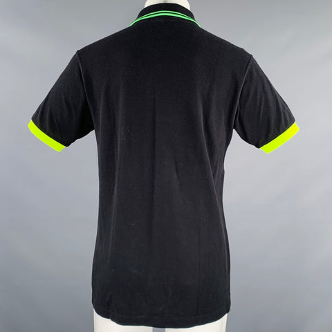 COMME des GARCONS SHIRT Size M Black Neon Yellow Contrast Trim Cotton Pique Polo