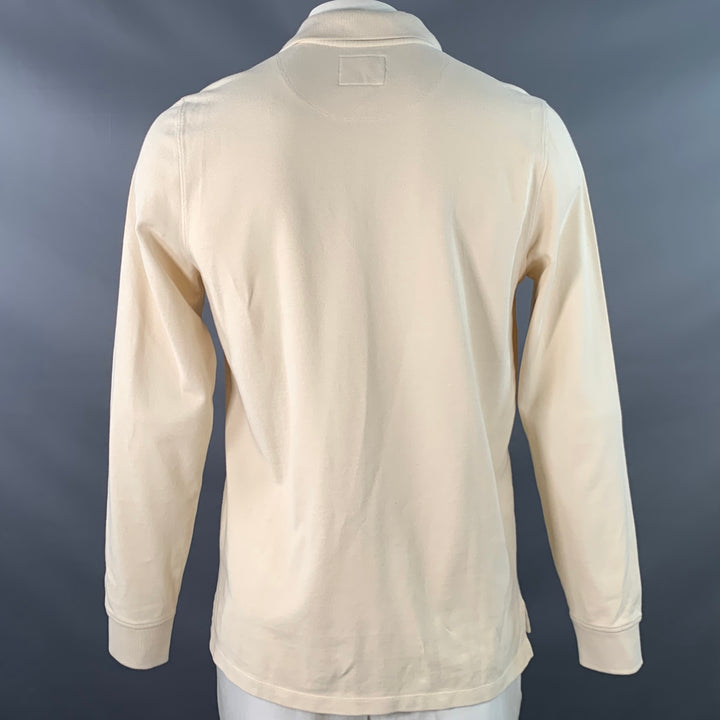 DRAKES LONDON Size L Beige Cotton Pique Long Sleeve Polo