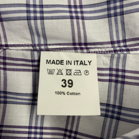 ISAIA Size M White Grey Purple Plaid Cotton Spread Collar Long Sleeve Shirt