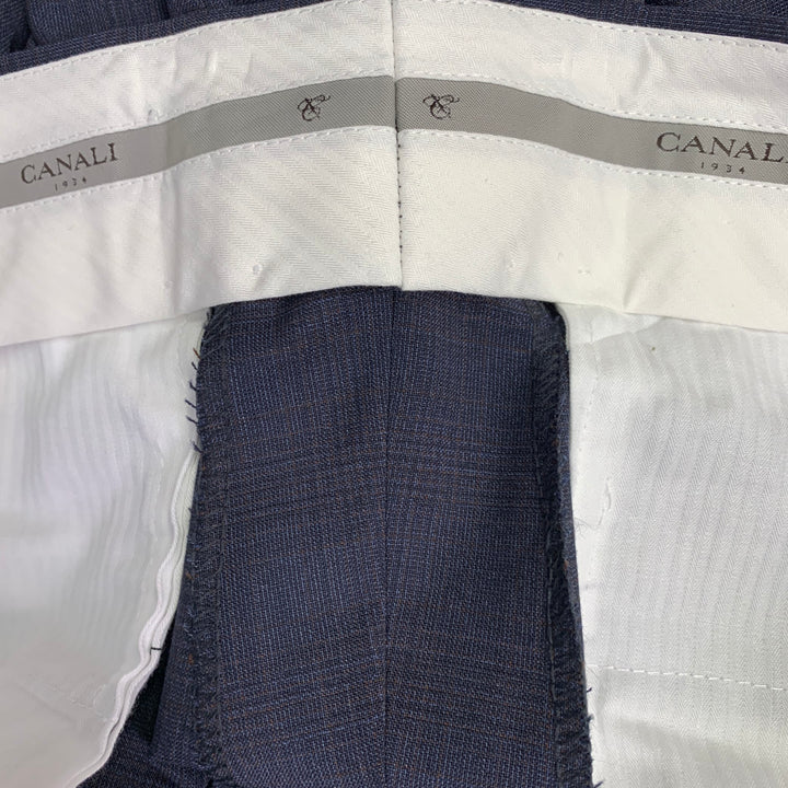 CANALI Size 36 Navy Brown Wool Flat Front Dress Pants