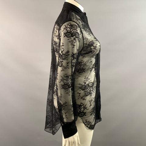 OSEREE Size S M Black Polyamide Elastane Lace Button Up Shirt