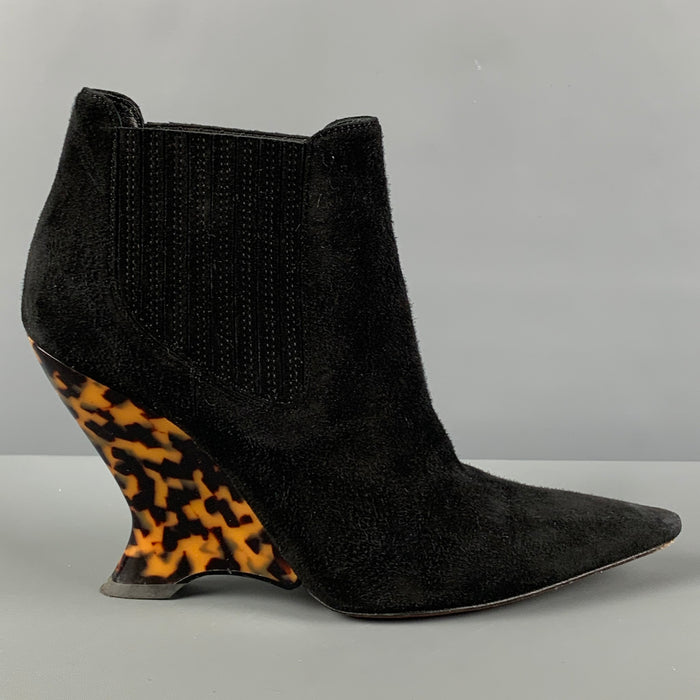CHRISTIAN DIOR Taille 7,5 Bottes compensées en daim à imprimé animal en écaille de tortue noire