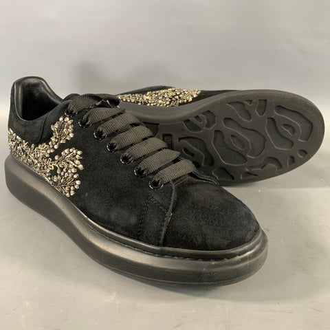 ALEXANDER MCQUEEN Size 10 Black Silver Beaded Suede Low Top Sneakers