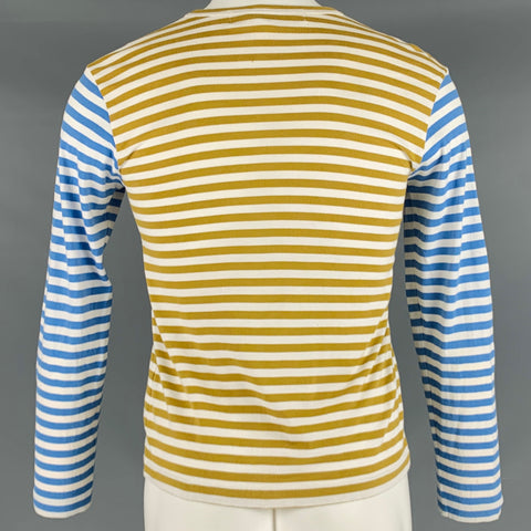 COMME des GARCONS Size S White Blue Tan Stripe Cotton Long Sleeve T-shirt