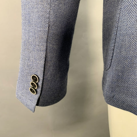BOGA Size 40 Blue Heather Woven Wool Cotton Notch Lapel Jacket