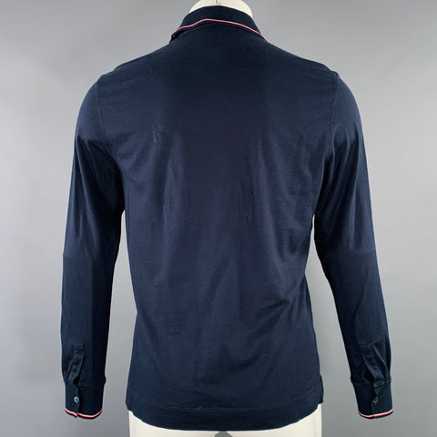 ERMENEGILDO ZEGNA Size M Navy Red White Contrast Trim Cotton Pullover