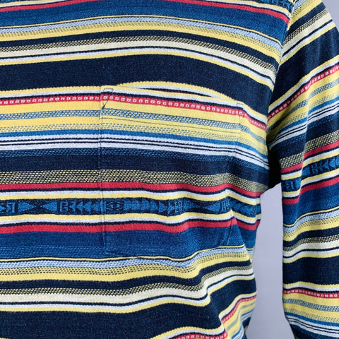 BEAMS PLUS Size M Black Multi Color Stripe Cotton Crew Neck Pullover