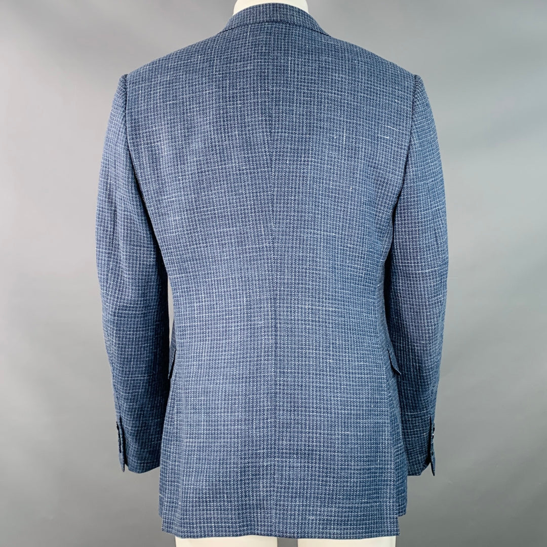 ERMENEGILDO ZEGNA Size 40 Blue Black White Woven Notch Lapel Sport Coat