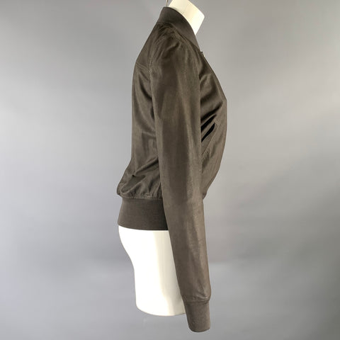 RICK OWENS Size 6 Grey Leather Crackled Bomber Jacket Outdoor