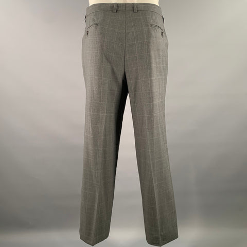 ERMENEGILDO ZEGNA Size 46 Grey Window Pane Wool Notch Lapel Suit
