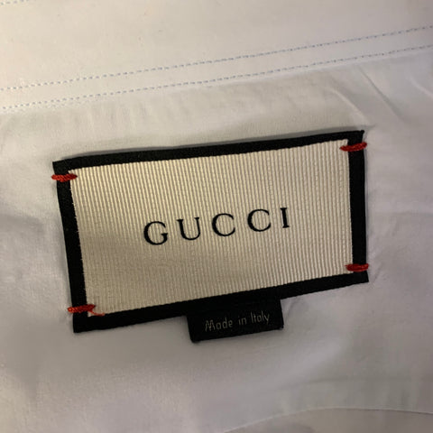 GUCCI Size XL Blue White Solid Cotton Tuxedo Long Sleeve Shirt