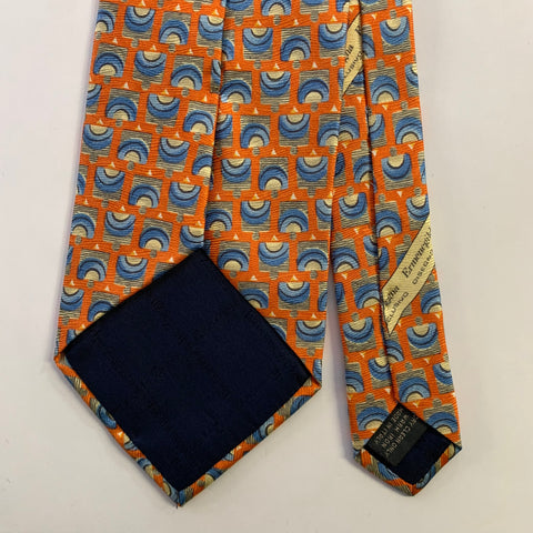 ERMENEGILDO ZEGNA One Size Orange Blue Abstract Silk Tie