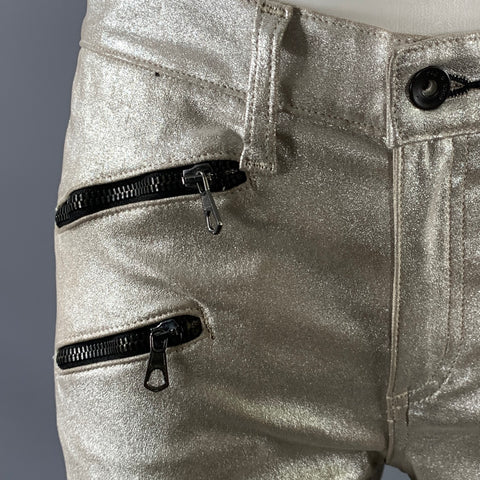 RAG & BONE Size 29 Black Silver Leather Metallic Lambskin Casual Pants