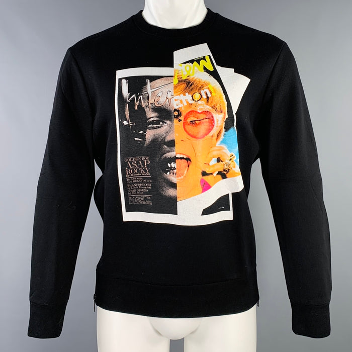 NEIL BARRETT Size M Rocky Elton Black Multi Color Print Viscose Crew Neck Sweatshirt