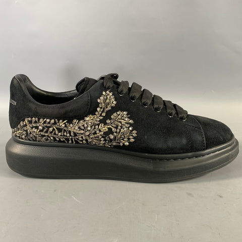 ALEXANDER MCQUEEN Size 10 Black Silver Beaded Suede Low Top Sneakers