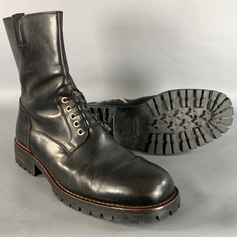 GIANNI VERSACE Size 10 Black Solid Leather Combat Boots
