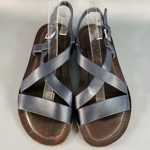 SALVATORE FERRAGAMO Size 8 Navy Brown Leather Strappy Sandals