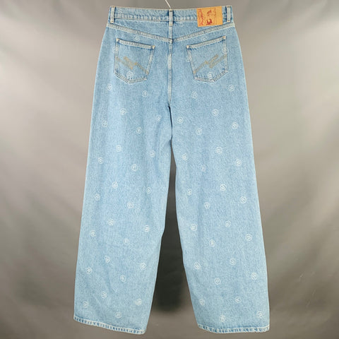 MARTINE ROSE Size L Blue Logo Cotton Denim Twill Wide Leg Baggy Jeans