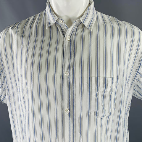 MAISON MARGIELA Size XS White Blue Cupro Short Sleeve Shirt