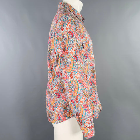 AGNÈS B. Size M White Multi Color Paisley Cotton Two Pockets Long Sleeve Shirt