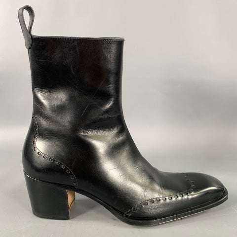 YVES SAINT LAURENT Size 6.5 Black Perforated Leather Lace Up Boots