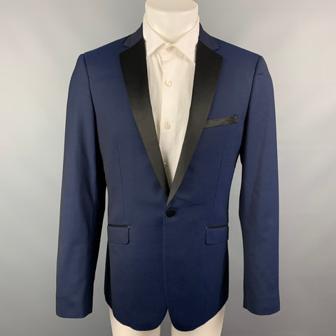 THEORY Size 40 Regular Navy & Black Wool Notch Lapel Sport Coat