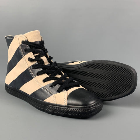 CALVIN KLEIN 205W39NYC Carizma Size 8 Black Beige Stripe Leather High Top Sneakers