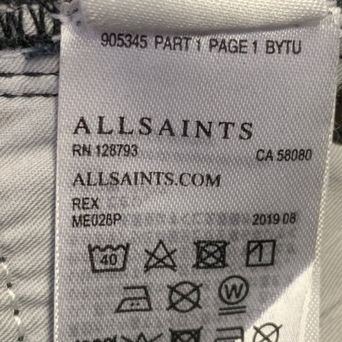 ALLSAINTS Size 32 Rex Black Distressed Cotton Blend Slim Straight Jeans