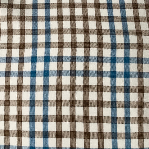 ISAIA Size M Brown White Blue Checkered Cotton Spread Collar Long Sleeve Shirt