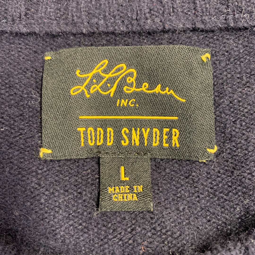 TODD SNYDER Size L Navy Brown Embroidery Merino Wool Boot Sweater