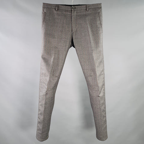 LANVIN Size 32 Grey Black Burgundy Plaid Wool Ankle Zip Flat Front Dress Pants