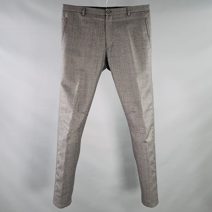 LANVIN Size 32 Grey Black Burgundy Plaid Wool Ankle Zip Flat Front Dress Pants