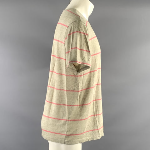 OFFICINE GENERALE Size M Grey Pink Stripe Linen Blend Boat Neck T shirt