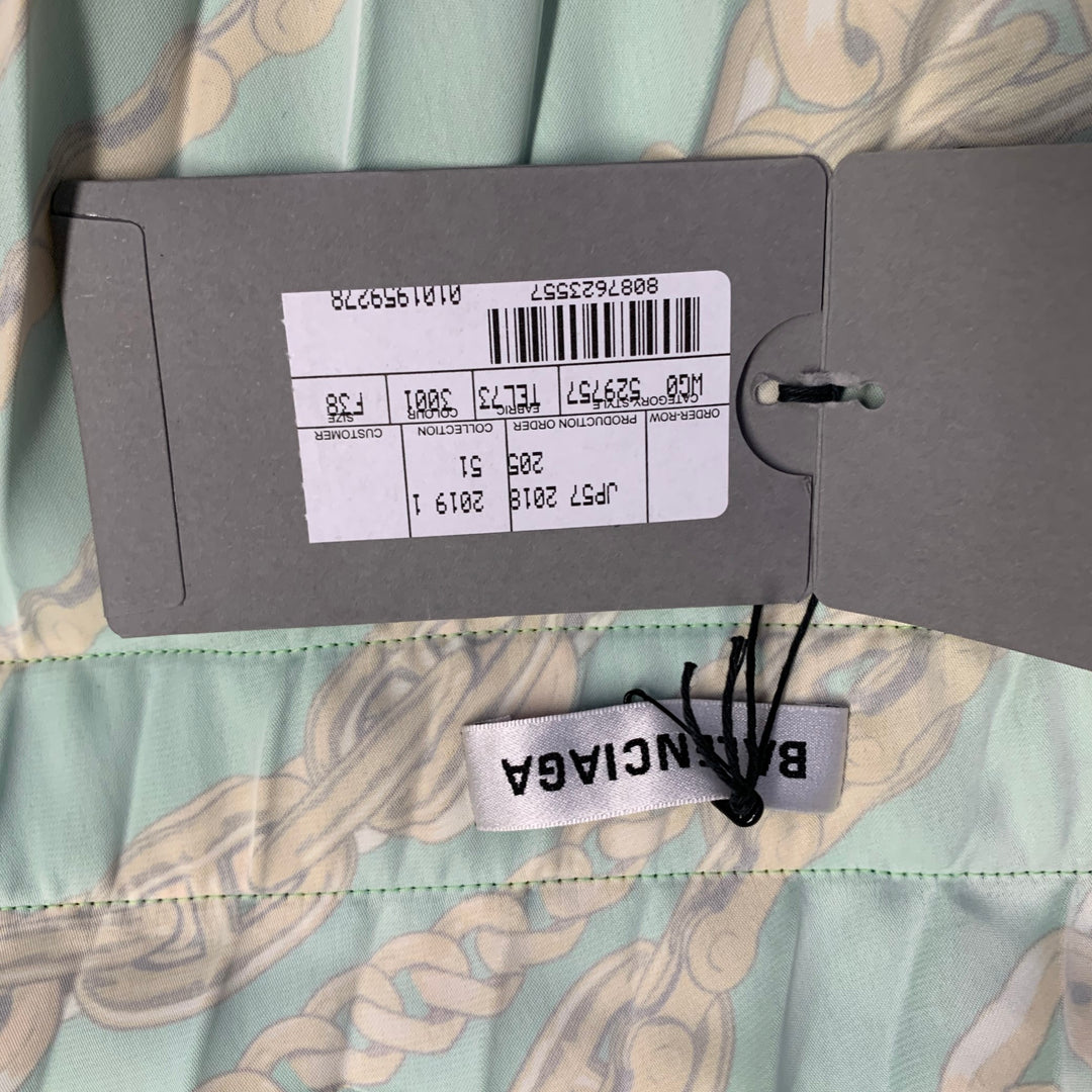 BALENCIAGA Size 6 Green Gold Polyester Chain Pleated Midi Skirt