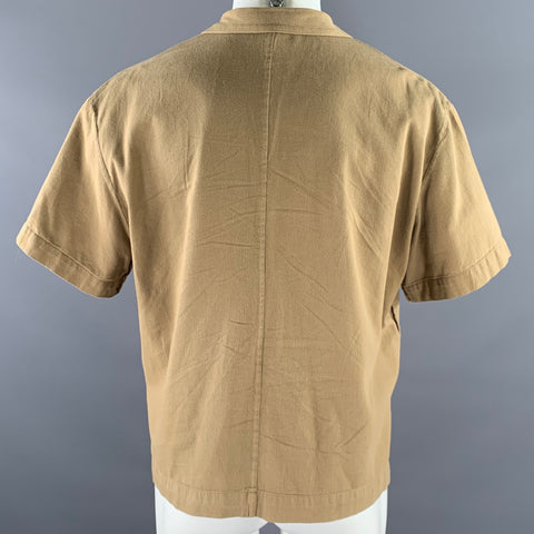 R. SWIADER Size S Camel Cotton Blend Cropped Camp Short Sleeve Shirt