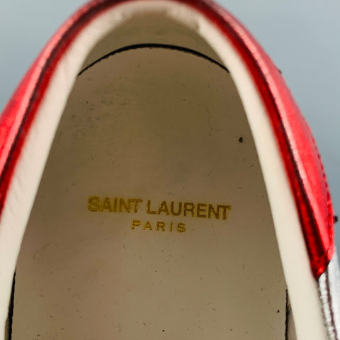 SAINT LAURENT Size 11 Silver Blue Stars Leather Low Top Sneakers