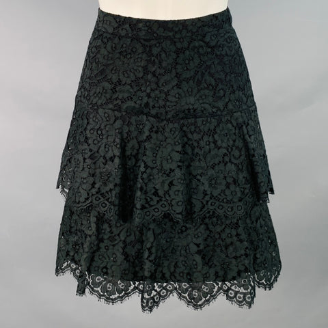 MONIQUE LHUILLIER Size 8 Black Cotton Blend Lace Layered Knee Length Skirt