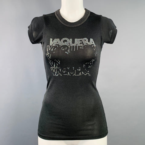 VAQUERA Size M Grey Charcoal Cotton Blend Jersey Logo Embellishment Fitted T-Shirt