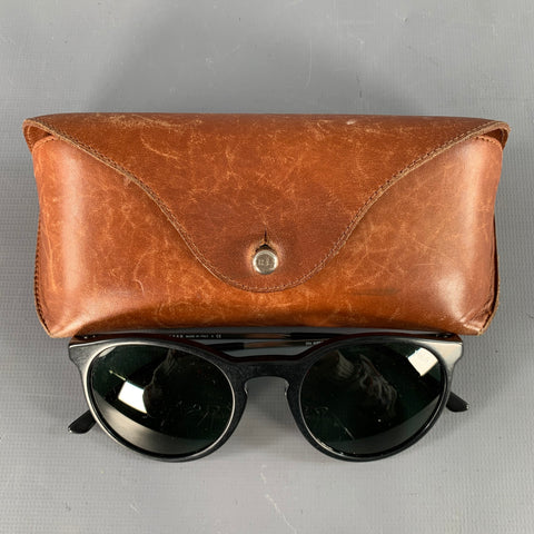 RALPH LAUREN Black Silver Acetate Round Sunglasses