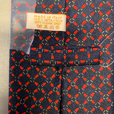 BVLGARI Navy Red Abstract Silk Tie