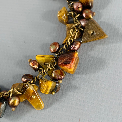 VINTAGE Brown Copper Gems Charm Bracelet