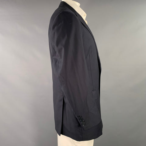 ERMENEGILDO ZEGNA Vintage Size 46 Navy Textured Stripe Wool Silk Slim Fit Sport Coat